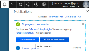 Image of an Azure "Deployment Succeeded" notification